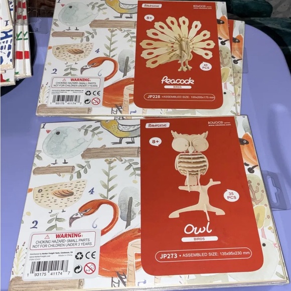 Owl and Peacock Robotime 3D Wooden Puzzles Lot of 2 Puzzles BRAND NEW Paintable - Picture 1 of 16